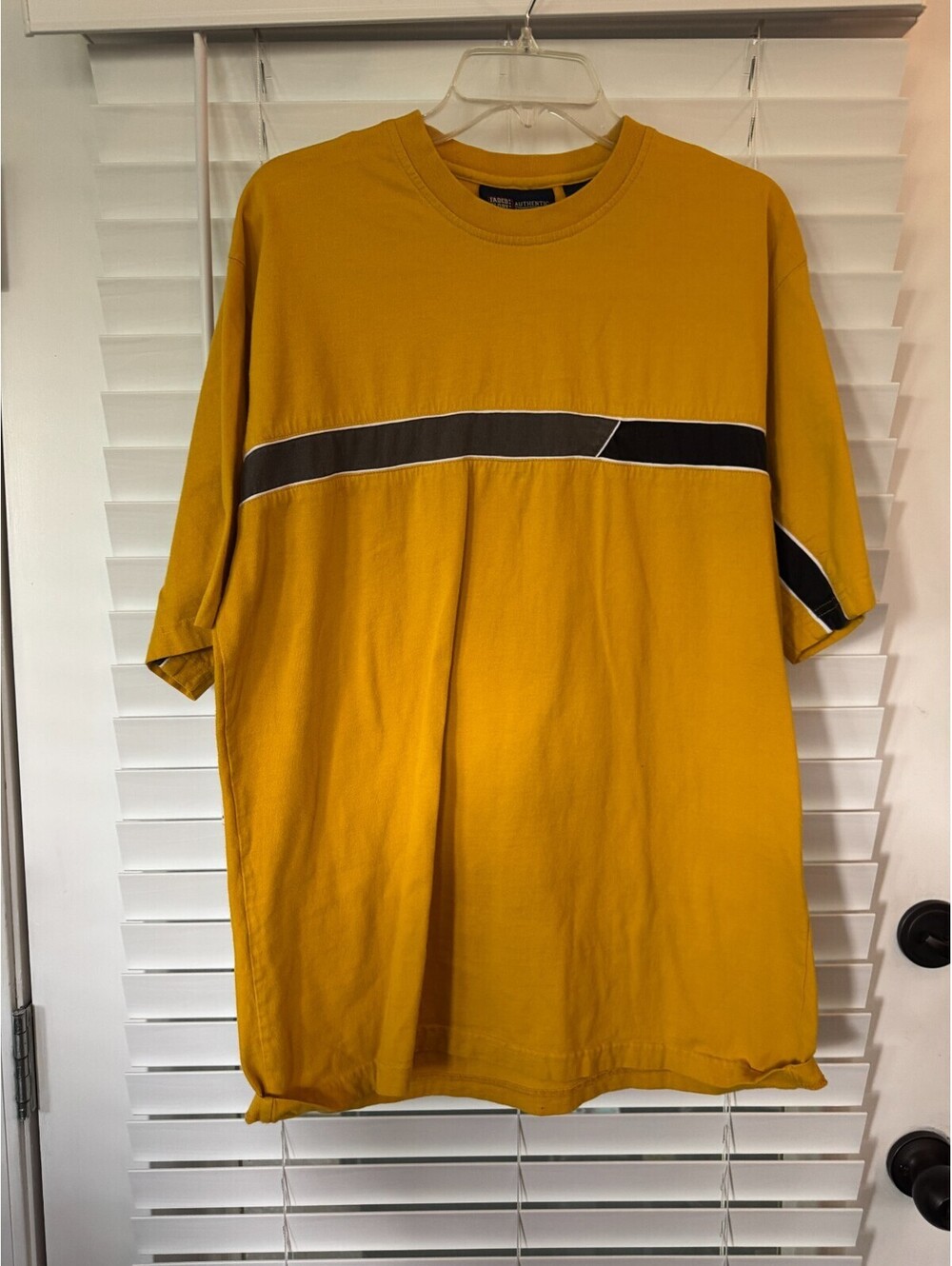 Vintage Y2K Faded Glory Striped Skate T-Shirt Yellow Mustard L Streetwear